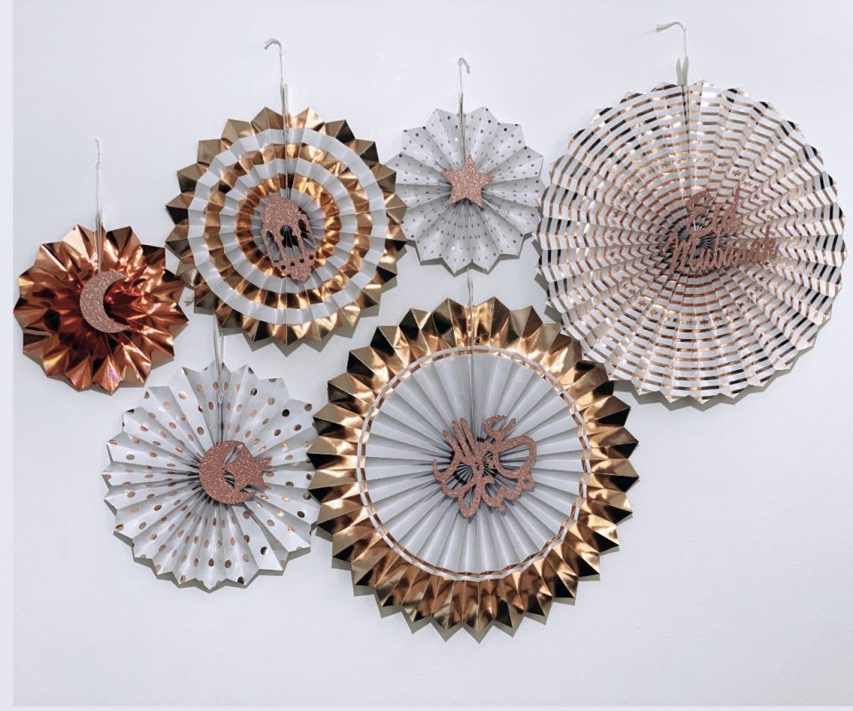 Eid Mubarak Rose Gold Paper Fans