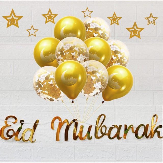 Eid Mubarak Gold Balloons Set